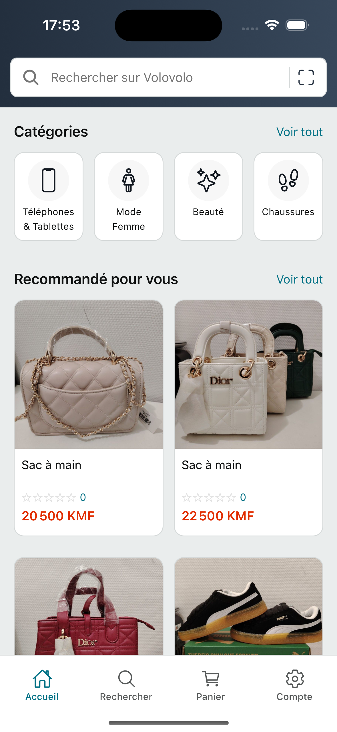 VoloVolo mobile app — browsing the catalogue